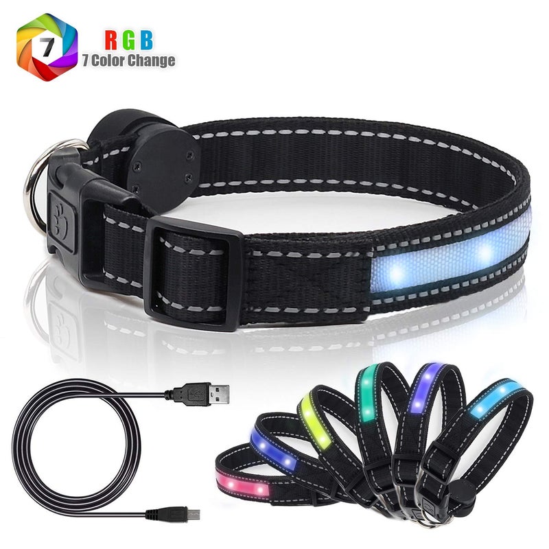 yacig Light Up Dog Collars,Safety LED Dog Collars USB Rechargeable 7 Changing Colors Glow in The Dark Dog Walking Light,Neon Adjustable Safety Buckle Lighted Dog Collar for Small/Medium/Large Dogs, XL Size - Image 3
